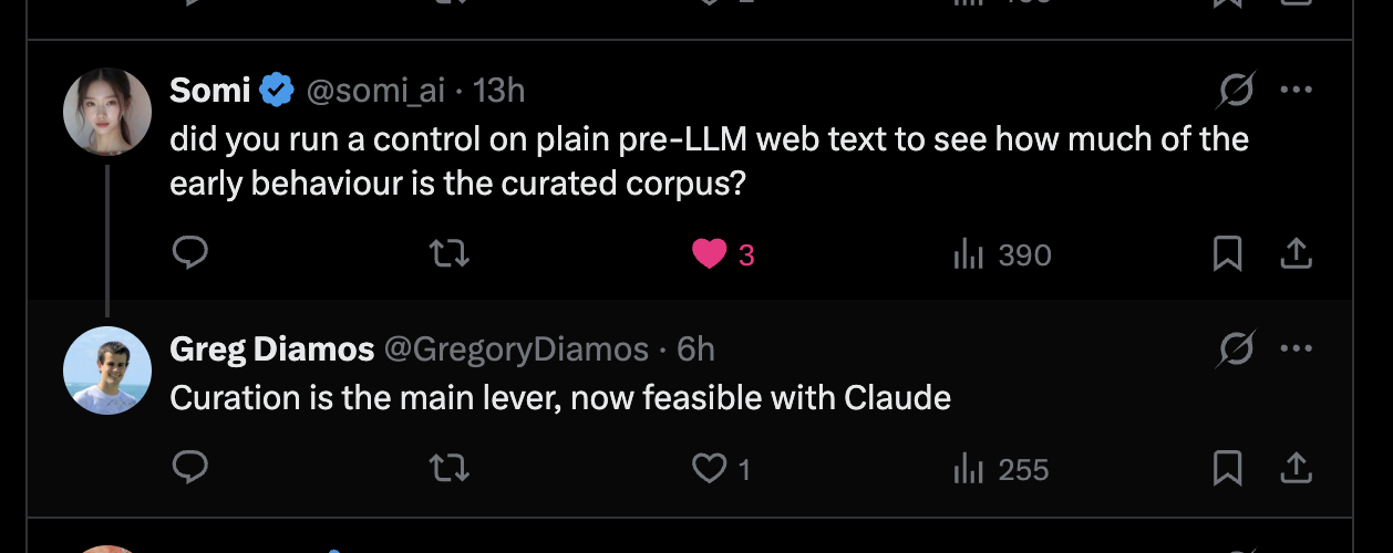 Somi asking about a control on pre-LLM web text
