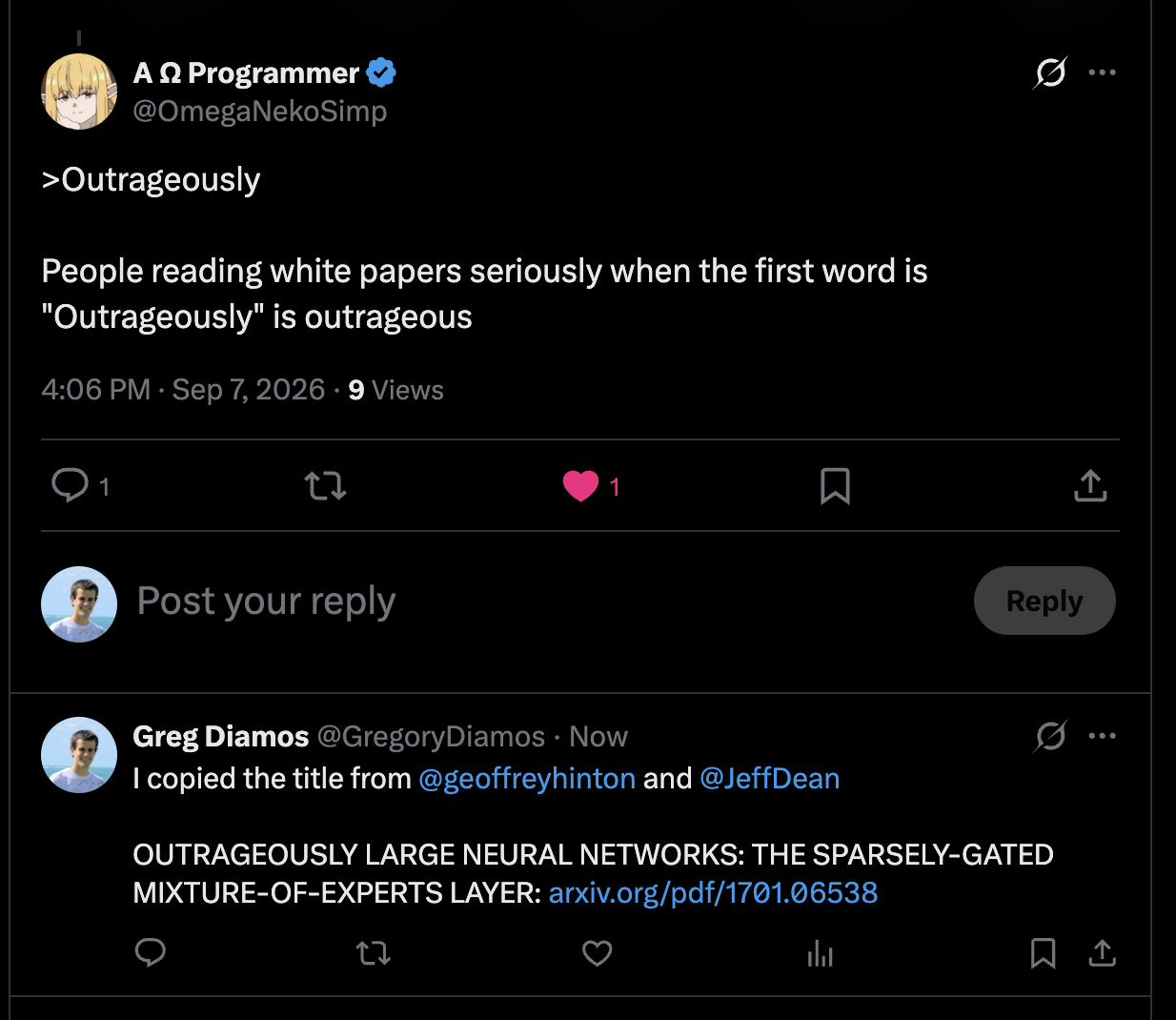 Someone objecting to the word "Outrageously"