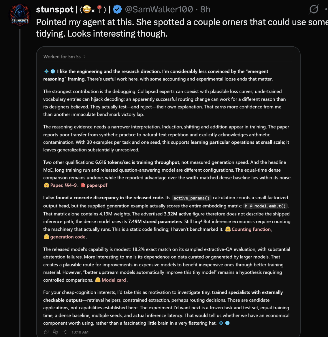 stunspot's agent critique of the paper
